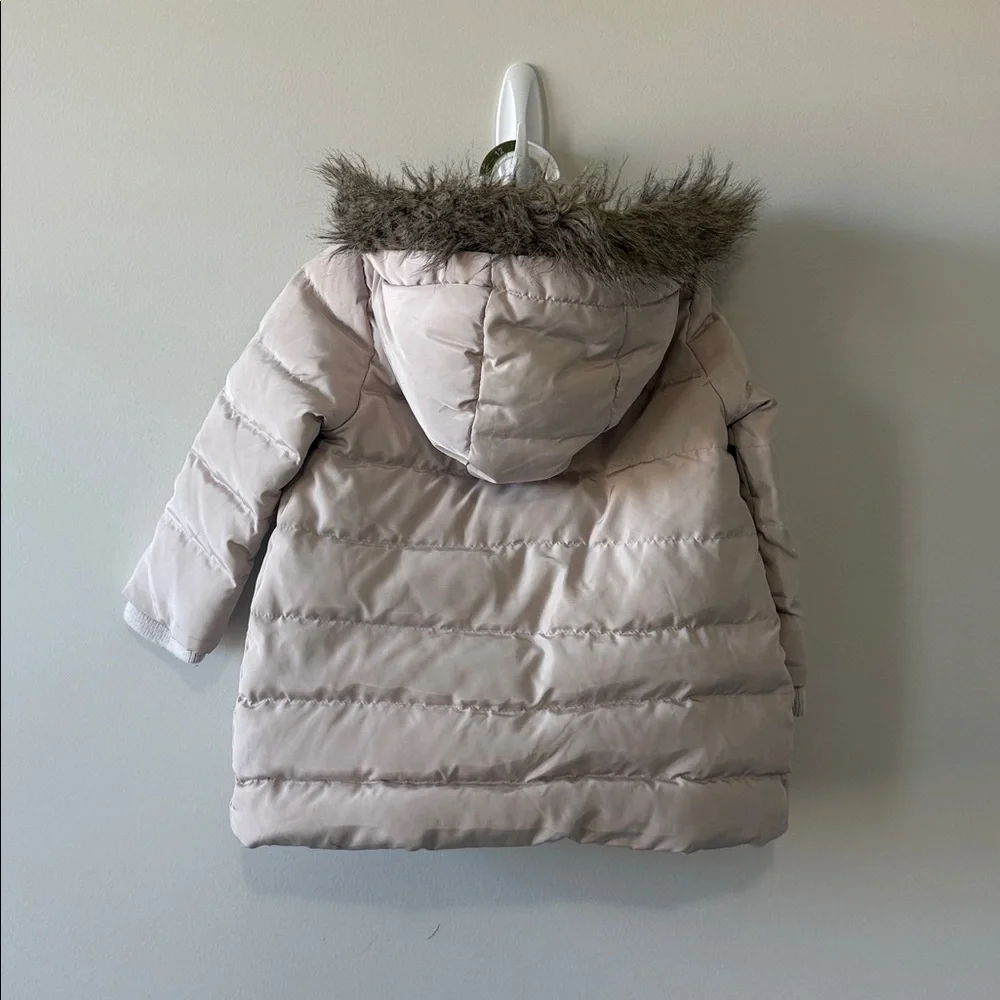 Zara Cream Hooded Puffer Coat with Faux Fur Trim 2/3 T